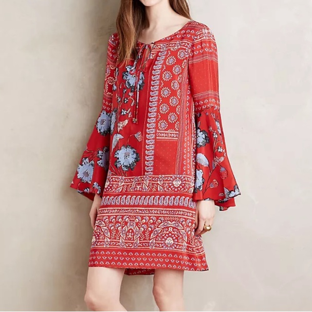 SOLD- Anthropologie silk bell sleeve dress